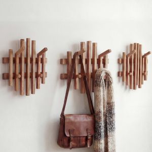 MCA Lot de 3 panneaux vestiaire HWC-P57, pat&egrave;re murale, pat&egrave;re en bois, ch&ecirc;ne massif - Neuf