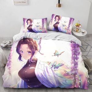 Parure De Lit 3 Pieces Avec Housse De Couette Et Poster Butterfly-Shinobu, Décoration D'ambiance De Chambre, Périphériques D'anime - Neuf