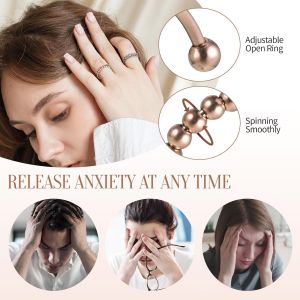 Kalanka-Lot De 5 Bagues Anti-Stress Réglables En Argent Avec Perles - Pour Femme - En Acier Inoxydable - Soulagement De L'anxiété, Acier Inoxydable - Neuf