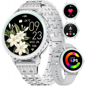 Montre Connectée Femme Avec Appel Bluetooth, 1,27"" Hd Messages Notifica Pour Android Ios, Smartwatch Ronde, Fréquence Cardiaque, Moniteur De Sommeil, 100+ Mode Sport, 160+Cadrans, 300 Mah,2 Bracelet - Neuf