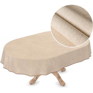 Ulteronixshop-Nappe En Toile Cir&eacute;e Lavable, Aspect Lin, Beige Uni, Durable, Ovale, 180 X 140 Cm - Neuf