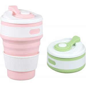Gobelet À Café Pliable (2 Paquets De 350 Ml Chacun) - Gobelet Pliable En Silicone Réutilisable Pour Le Camping Et Les Voyages - Vert/Rose - Neuf