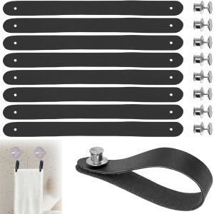 Yemaesre-8 Pièces Crochets Pour Textiles Sans Couture Attaches Sans Couture 15 X 1.2cm Avec Fermeture À Bouton Pression Pu Pour Textiles Pour Torchons Serviettes De Bain Décorations Chiffons (Noir) - Neuf