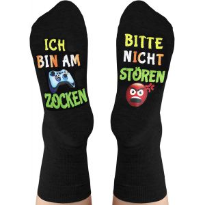 Jgd-Chaussettes Amusantes Avec Inscription En Allemand &laquo; Bitte Nicht St&ouml;ren Ich Bin Am Zocken, Gaming Socken Geschenke, Gamer Geschenk F&uuml;r Zocker M&auml;nner Frauen Damen Weihnachten Erntedankfest Geburts - Neuf