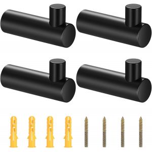 4 Pi&egrave;ces Crochets Manteau Mural Laiton, Porte de V&ecirc;tements noir, Porte Manteau pour Suspendu &Eacute;charpe Chapeau Sac de Rangement Cintres Serviette Salle de Bain, avec Vis (crochet en laiton noir) - Neuf