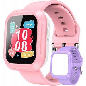 JGD-Montre Connect&eacute;e Enfants, IP68 &Eacute;tanche Smartwatch pour Filles avec 20 Sport, Podom&egrave;tre, Moniteur de Fr&eacute;quence Cardiaque Sommeil, Formation d&iquest;habitudes, pour 6-16 Ans, Rose et Violet - Neuf