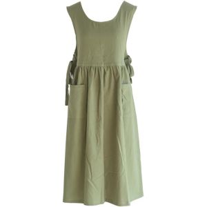 Ulteronixshop-Tablier Pour Femme, Grande Taille, En Coton Et Lin Lav&eacute; Avec 2 Poches, Couleur Unie Japonaise, Tablier De Cuisine Pour Femme, Couleur, 130 Cm - Neuf