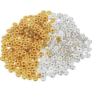 Mevronisshop-1000pcs Perles Heishi Dor&eacute;es 6mm Perles Intercalaires Espacement Perles Rondes Plates Ccb Perles D'espacement Pour Bracelet Collier Bijoux Fabrication Artisanat Bricolage (Argent Et Or) - Neuf