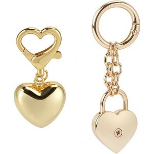 Kalanka-2pcs Saint-Valentin Porte-Cl&eacute;s C?ur En Acier Inoxydable Dor&eacute; Breloques De Sac Mignonnes Cadenas Bijoux Pour Femmes Sacs &Agrave; Main Porte Monnaie D&eacute;coration F&ecirc;te Des M&egrave;res Cadeaux - Neuf