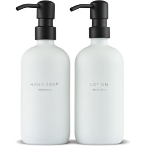 KAL-Distributeur De Savon Et De Lotion Pour La Salle De Bain - Distributeur De Liquide Vaisselle - Distributeur De Savon Pour La Cuisine - 500 Ml Bouteille Blanche Pompes Noires Lot De 2 - Neuf