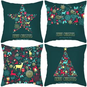 Funda De Cojín Navideña De 4 Piezas: 45 X 45 Cm, Decorativa Con Cremallera Oculta, Para Sofá, Cama, Coche, Funda De Almohada Navideña. - Neuf