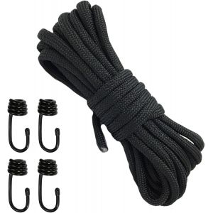 Eryi-Corde De Sécurité 10m Noir 8mm Corde En Caoutchouc Pour Tendeurs Corde Con 4 Pièces Crochets Spirales Corde Forte Pour L'attache - Neuf