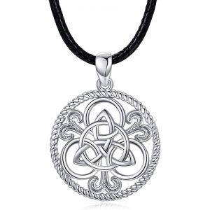 Collier En Cuir Avec Pendentif Noeud Celtique En Argent Sterling 925 Pour Homme,Collier Noeud Irlandais Amour Éternelle,Chaîne 45 Cm Meilleur Cadeau Pour Les Dames/Femme/Filles - Neuf