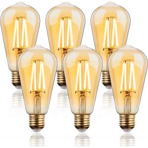 Vornixorsarlshopdimmable Vintage Ampoule Led E27, St64 R&eacute;tro Led Edison Filament Lampe D&eacute;corative, 7w(&Eacute;quivalent 60w), 2700k Blanc Chaud, 700lm, Verre Ambr&eacute;, Lot De 6 - Neuf