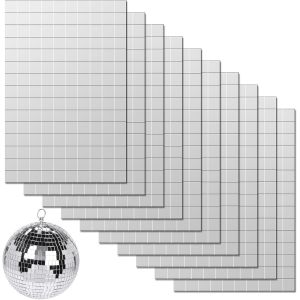MEVRONISSHOP-1500 Pi&egrave;ces Facettes Disco a Coller, 10 x 10 mm Mosaique Miroir, Mini Carreaux Mosa&iuml;que Carr&eacute;s Verre, Argent Ruban Boule a Facette, Carreaux de Miroir Autocollants pour DIY Disco Boule, - Neuf