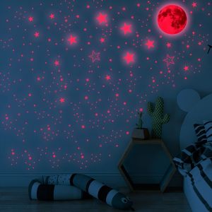 Autocollants lumineux 1049 pièces Étoiles phosphorescentes - Autocollants pour enfants, plafond, autocollants fluorescents, décoration de plafond de chambre d'enfant, rouge - Neuf