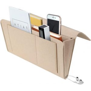Poche de Lit Feutre Organisateur De Chevet Canapé Accoudoirs Organiseur de Rangement pour Lunnettes,Téléphone, Télécommande, Tablette, Livre (beige) - Neuf