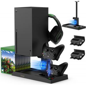 Support Compatible Avec Xbox Series X, Ventilateur De Refroidissement Avec Dual Controller Chargeur Station Avec Batteries Rechargeables 2x1400mah, Support D'écouteurs Pour Série X - Neuf