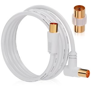 RL 5ft White Straight Right Angle TV Aerial Cable with Extension Cable Adapter Extra Long Copper Conductor Full Length High Speed Virgin Media Freesat Freeview Skybox - Neuf