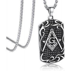 Kal-Homme Collier Ma&ccedil;onnique En Acier Inoxydable/Noir, Pendentif M&eacute;daillon Oeil De Providence/Franc Ma&ccedil;on, Bijou Amulette - Neuf