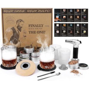 Ulteronixshop-Kit fumoir &agrave; whisky avec torche, 2 verres, 6 saveurs de copeaux de bois, 2 moules, infuseur traditionnel, cadeau p&egrave;re, mari - Neuf