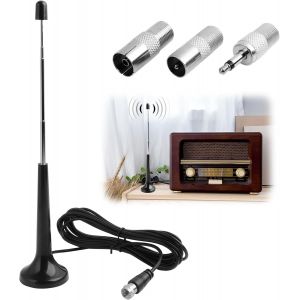 VornixorSarlshop-Antenne Radio FM/Dab T&eacute;lescopique Int&eacute;rieure avec Base Magn&eacute;tique et C&acirc;ble d'Extension de 3m, Compatible pour Tuner Radio Portable et R&eacute;cepteurs Hi-FI, Inclut Adaptateurs pour Divers - Neuf