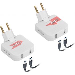 ERSHI-(Pack 2) Prise Plate Derriere Meuble, avec 2 USB. pour Les endroits sans Espace (derrière TV, lit) 2 USB[1201] - Neuf