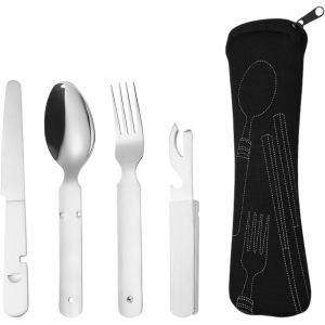 Asfasfq-4 Pièces De Vaisselle En Acier Inoxydable, Jeu De Vaisselle De Camping, Vaisselle De Voyage En Plein Air Portable, Adapté Au Camping, Au Pique-Nique, À L'extérieur, À Voyager. - Neuf