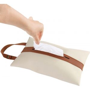 Boîte à mouchoirs rectangulaire en cuir synthétique avec bande de suspension décorative, idéale pour la maison, le bureau et la voiture. - Neuf