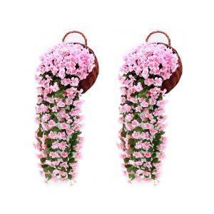 Lot de 4 plantes grimpantes artificielles roses &agrave; suspendre, d&eacute;coration int&eacute;rieure - Neuf