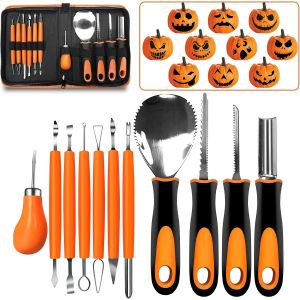 CAUC-Kit de Sculpture pour Citrouille Ensemble de 11 types en Acier Inoxydable,avec sac d'emballage, peuvent facilement sculpter la d&eacute;coration de citrouille d'Halloween - Neuf