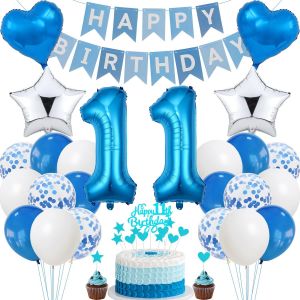 ChicSlick-Décoration De Gâteau 11E Anniversaire - Bleu Argenté - Pour Garçon Et Fille[X321] - Neuf
