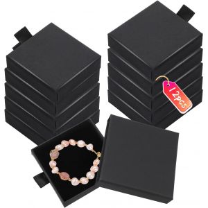 Jexnovashop-12 Pièces Boite Cadeau Bijoux Ecrin Bijoux Petite Boite Cadeau Vide Boîtes À Bijoux De Bijoux Carrée Pour Collier Boucles D'oreilles Bague Rangement De Bijoux (Noir, 7 X 7 X 1,7 Cm) - Neuf