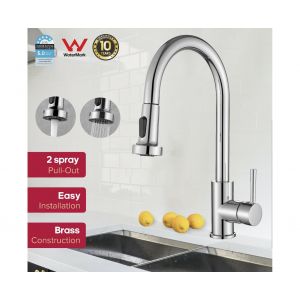 Robinet mitigeur de cuisine en laiton avec douchette extractible et bec pivotant, 2 modes - Neuf