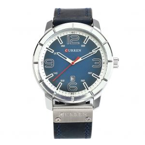 Montre A Quartz Curren Pour Homme, Bracelet En Cuir Synthetique, Etanche Jusqu'a 3 Atm, Calendrier (Blanc Et Bleu) - Neuf