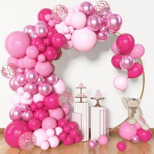 KALANKA-Kit Arche Ballon Rose, 114pcs Guirlande Ballons Hot et Baby Pastel Rose, Ballon pour Arche Anniversaire Fille Bapteme Baby Shower Barbie Mariage Communion Valentine Princess Party Décoration - Neuf