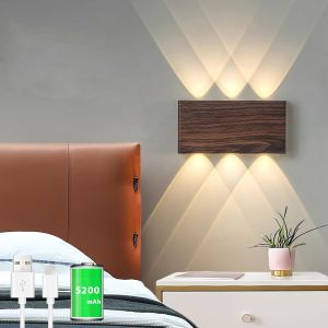 2pcs Lampe Murale Avec Interrupteur Touch Trois Couleurs Variateur Continu Led Sans Fil Installation Magnétique Intérieur Décoration Table De Nuit (2pcs Noyer) - Neuf