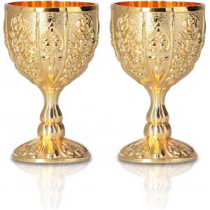 2 Pièces Gobelet À Vin Vintage,Verre À Calice Vintage,Rétro Vin Gobelet,Vintage Royal Calice,Verres À Vin Dorés Verre À Calice Rétro En Relief Fleur Tasses À Vin Pour Bar À La Maison,Fête,Mariage - Neuf