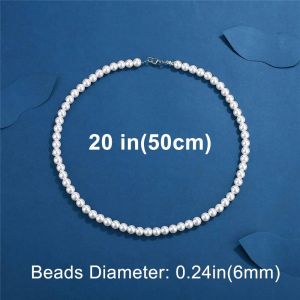 Collier De Perles Blanches Artificielles Cool,1 Pi&egrave;ce,Cha&icirc;ne De Perles Ras Du Cou Pour Hommes Et Femmes,Bijoux &Agrave; La Mode,Cadeau--6mm-20 Inch (50cm) - Neuf