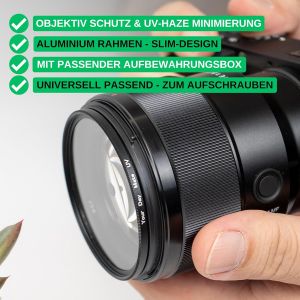 Filtre UV avec &eacute;tui, &Oslash; 46 mm, Universellement Compatible avec Nikon, Canon, Sony, Filtres en Verre pour Objectif d'appareil Photo, Bloque Les Rayons ultraviolets, Housse de Protection, UV Filter - Neuf