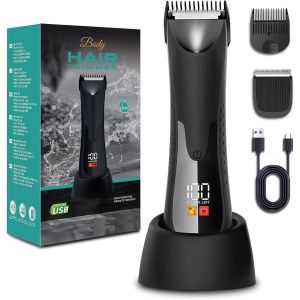Oayew-Tondeuse Corps Homme, Tondeuse Intime Homme Avec Station De Charge Usb, &Eacute;tanche Rasoir Intime Electrique Avec Lumi&egrave;re Led Pour Aisselles, Aines, Jambes - Neuf