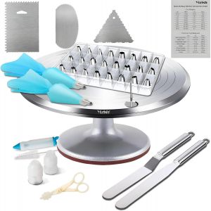Subzonal-Plateau Tournant Pour G&acirc;teau En Alliage D'aluminium Avec Douilles Et Embouts De Passepoil, Kit De D&eacute;coration De G&acirc;teau Rotatif De 30,5 Cm Avec Spatule &Agrave; Gla&ccedil;age En Acier Inoxydable (2 Pi&egrave;ces - Neuf