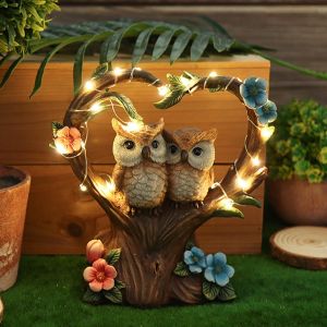 Tianyi-Lumi&egrave;res Solaires En Forme De Chouette,Statue Ext&eacute;rieur Animaux D&eacute;coration,Lampe Solaire &Agrave; Led &Eacute;tanche En R&eacute;sine,Figurines Jardin Couple,Pour Cour Pelouse Maison Entr&eacute;e No&euml;l Cadeau (Style 1) - Neuf