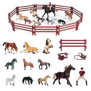Simulation de cheval et de cavalier avec cloture, ensemble de figurines d'animaux de ferme, jouet d'apprentissage emulationnel - Neuf
