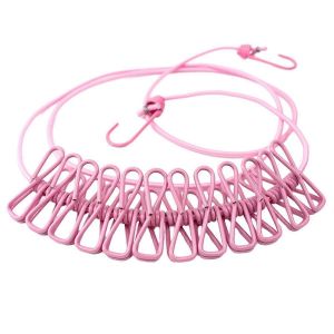 D Corde de séchoir à vêtements rétractable avec 12 clips Ligne de vêtements - Neuf