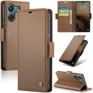 Maa-Coque Pour Xiaomi Redmi 13c/Poco C65, Étui Housse En Rfid Protection Premium Pu Cuir Portefeuille Rabat Case Magnétique Stand Antichoc, Étui Case Pour Xiaomi Redmi 13c/Poco C65, Marron - Neuf