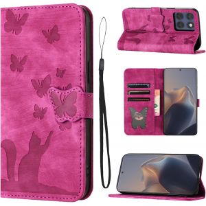 Housse Portefeuille Pu Cuir Pour Motorola Edge 60 Fusion (6,67 Pouces) 5g - Coque 360° Anti-Chocs Avec Porte-Cartes Et Support Pliable, Découpes Précises - Rose - Neuf