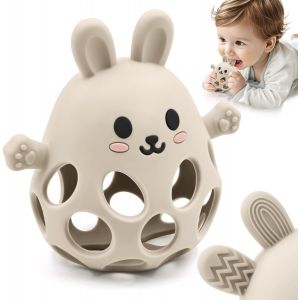 Anneau De Dentition En Lapin Pour B&eacute;b&eacute; En Silicone De Qualit&eacute; Alimentaire,Facile &Agrave; Saisir Et Doux,Jouet De Dentition Apaisant Sans Bpa Pour B&eacute;b&eacute;s 3 6 9 12 18 Mois Gar&ccedil;on Fille,Beige - Neuf