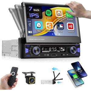 1 Din Autoradio Avec 7¿ Ips Manuel Rétractable Touchscreen Wireless Carplay Andriod Auto Fm Am Radio Avec Usb Type-C Aux In Mic Eq Swc Bluetooth Autoradio Caméra De Recul Mirror Link[Z376] - Neuf