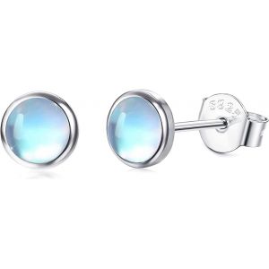 Kal-925 Argent Boucle Doreille Pierre De Lune 14k Or Blanc Synthétique Rondes Boucles D'oreilles En Pierre De Lune Petites Boucles D'oreilles Pour Femmes 4mm 5mm 6mm 7mm - Neuf